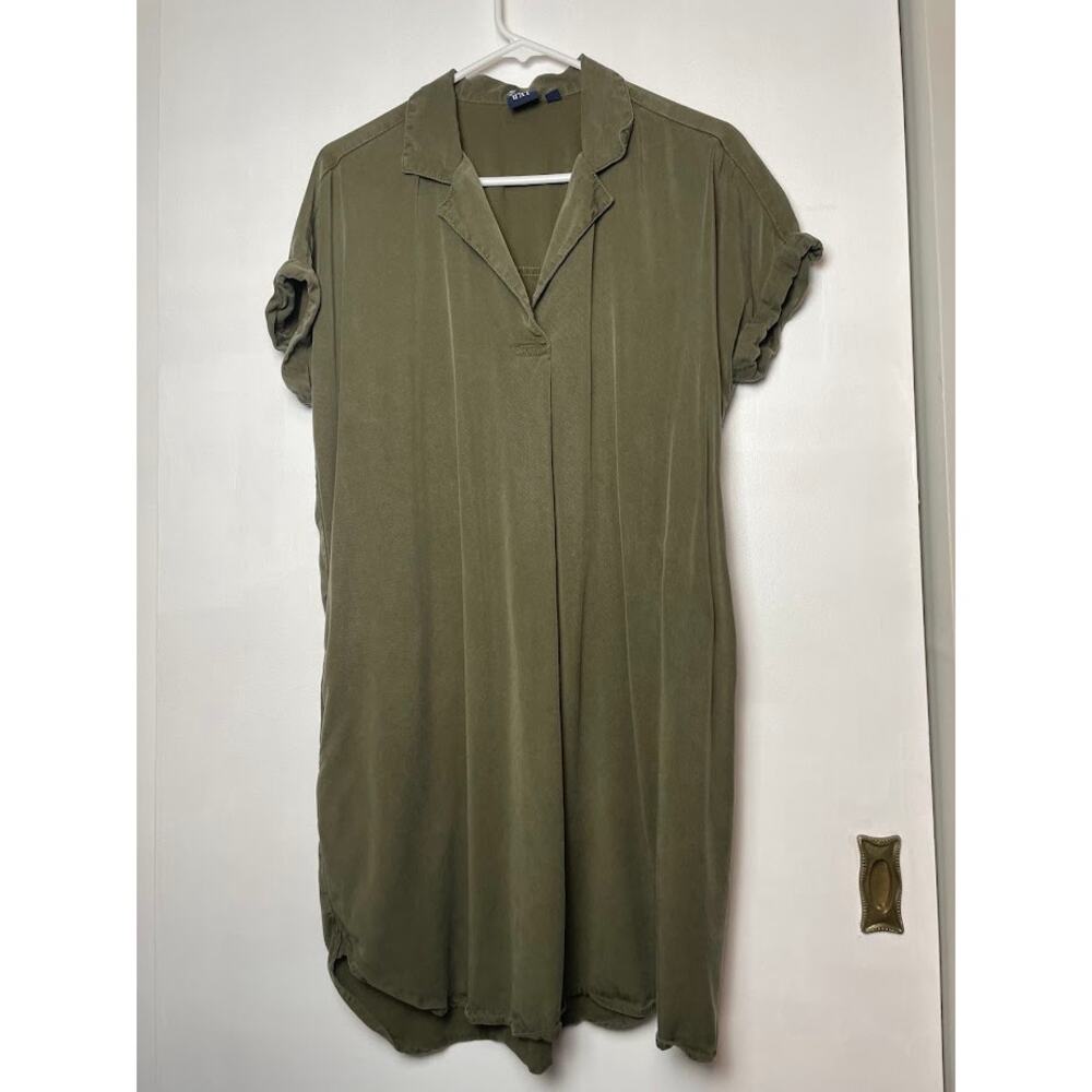 Gap Shirt Dress Popover Collared Short Sleeve Casual Knee Length Olive Womens S - Picture 2 of 13